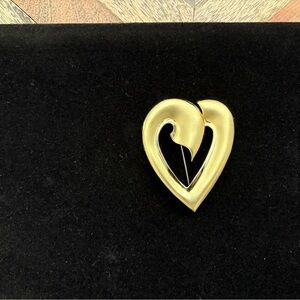 Vintage signed 3inch Don Lin Large Satin Heart Brooch Pin Golden Statement Piece